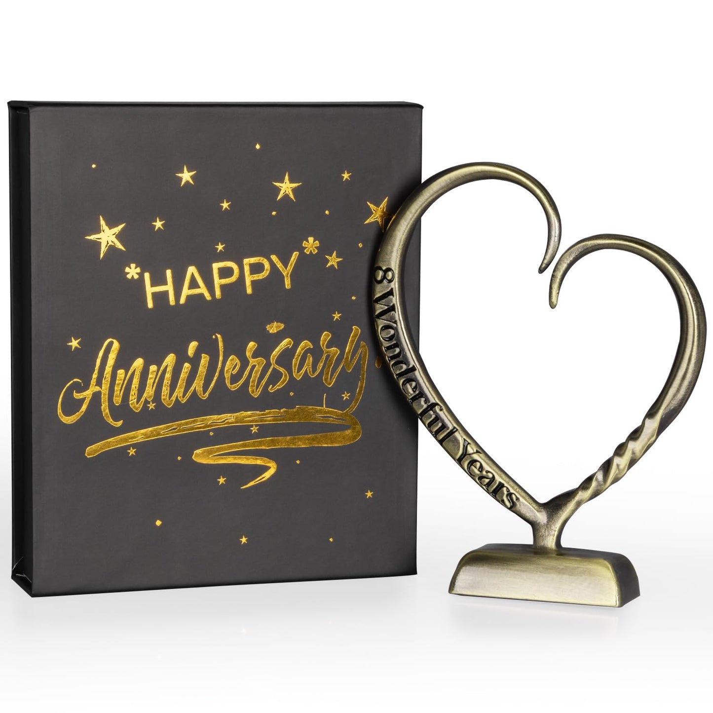 BESZONE 8 Year Anniversary Bronze Gifts for Her Him Gift 7th Wedding Anniversary for Couples Wife Husband Men, Hand Forged Bronze Heart Art Keepsake Home Decor Artwork