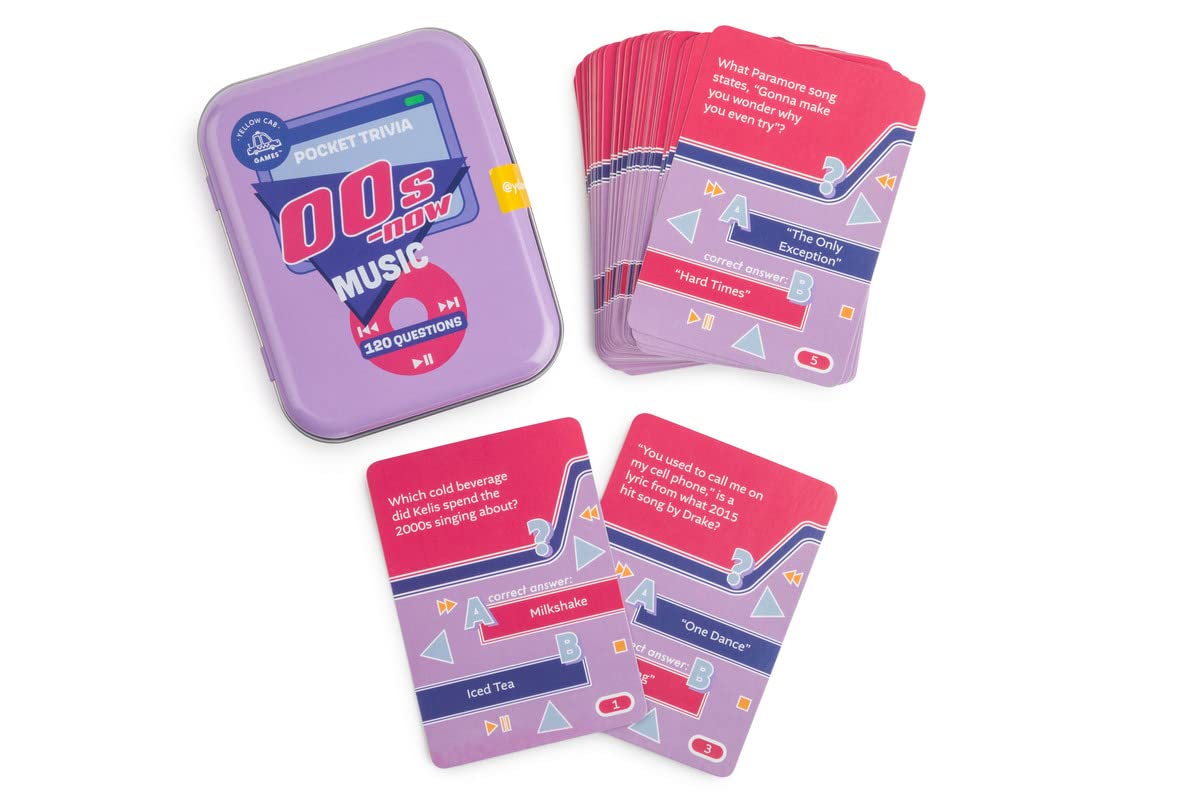Music Trivial Pursuit Game - 00's Fun & Challenging Card Game Set 60 Cards with 120 Questions - Easy to Play Pocket Trivia Games for Adults Teenagers