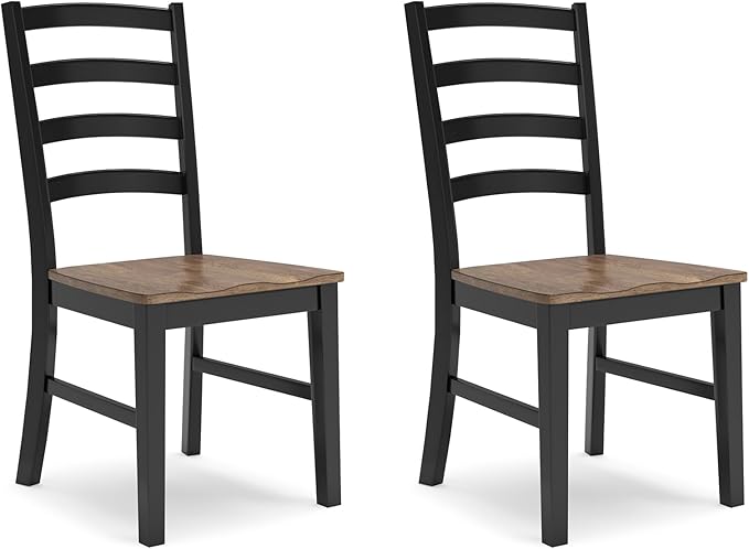 Signature Design by Ashley Wildenauer Armless Dining Chair, Set of 2, Ladderback Design, 19" W x 23.25" D x 39" H, Black &...