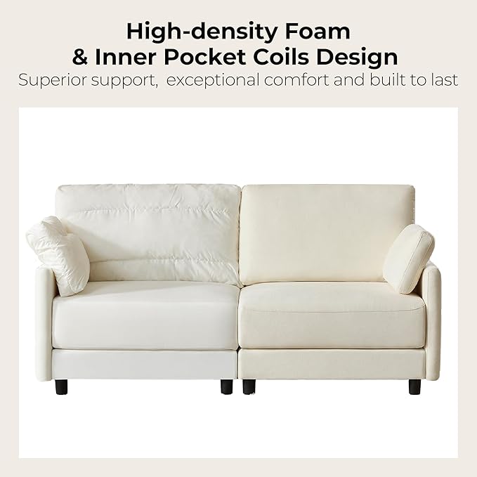 CHITA Modular Sectional Loveseat Sofa with Ottoman, Modern Cloud Couch for Living Room and Apartment, 2 Seat Extra Comfty Sofa, Removable Cover, 73.6 Inch Width, Cream