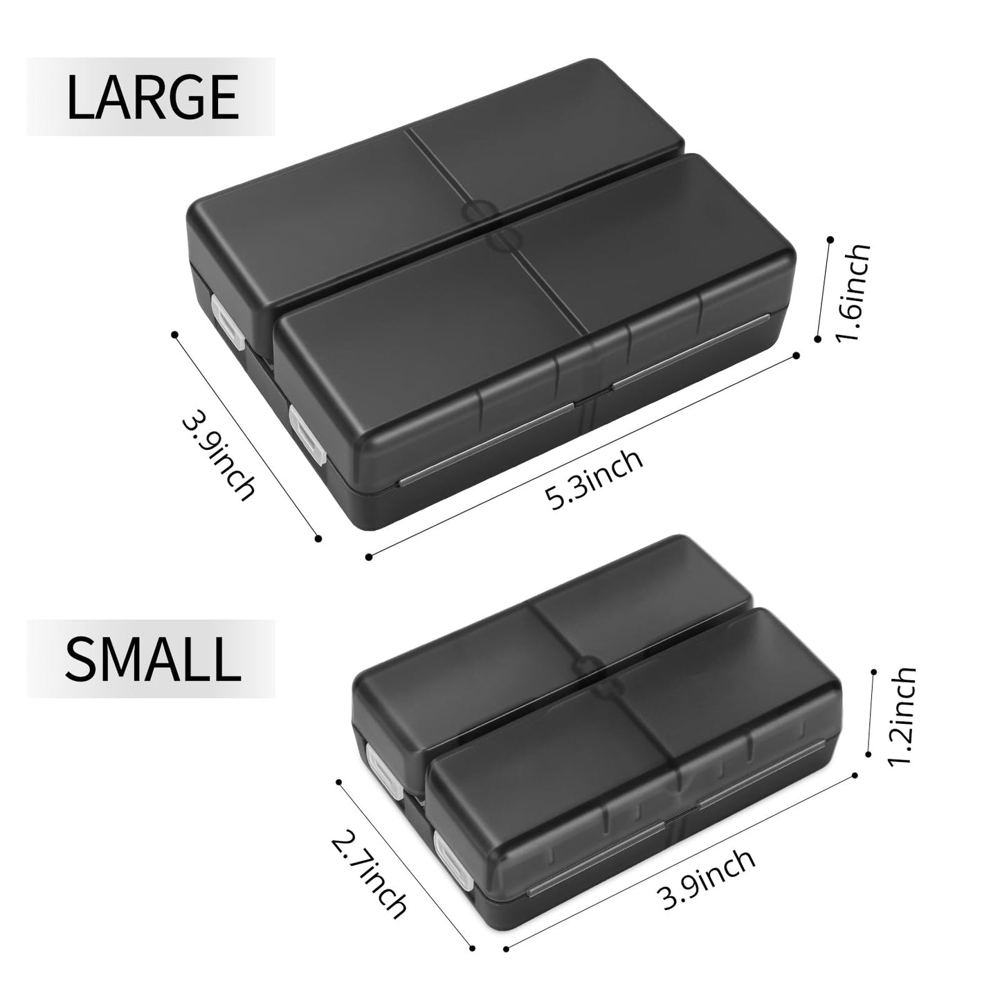 FYY 2 Pcs Daily Pill Organizer, 7 Compartments Portable Pill Case Travel Pill Organizer,[Folding Design]Pill Box for Purse Pocket to Hold Vitamins,Cod Liver Oil,Supplements and Medication-Clear Black