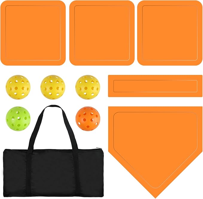 NVAAV Baseball & Softball 5 Piece Base Set, Rubber Field Bases for Kids & Adults, with 5 Piece Training Balls and Storage Bag, Throw Down Base for Backyard Teeball, School Kickball Practice