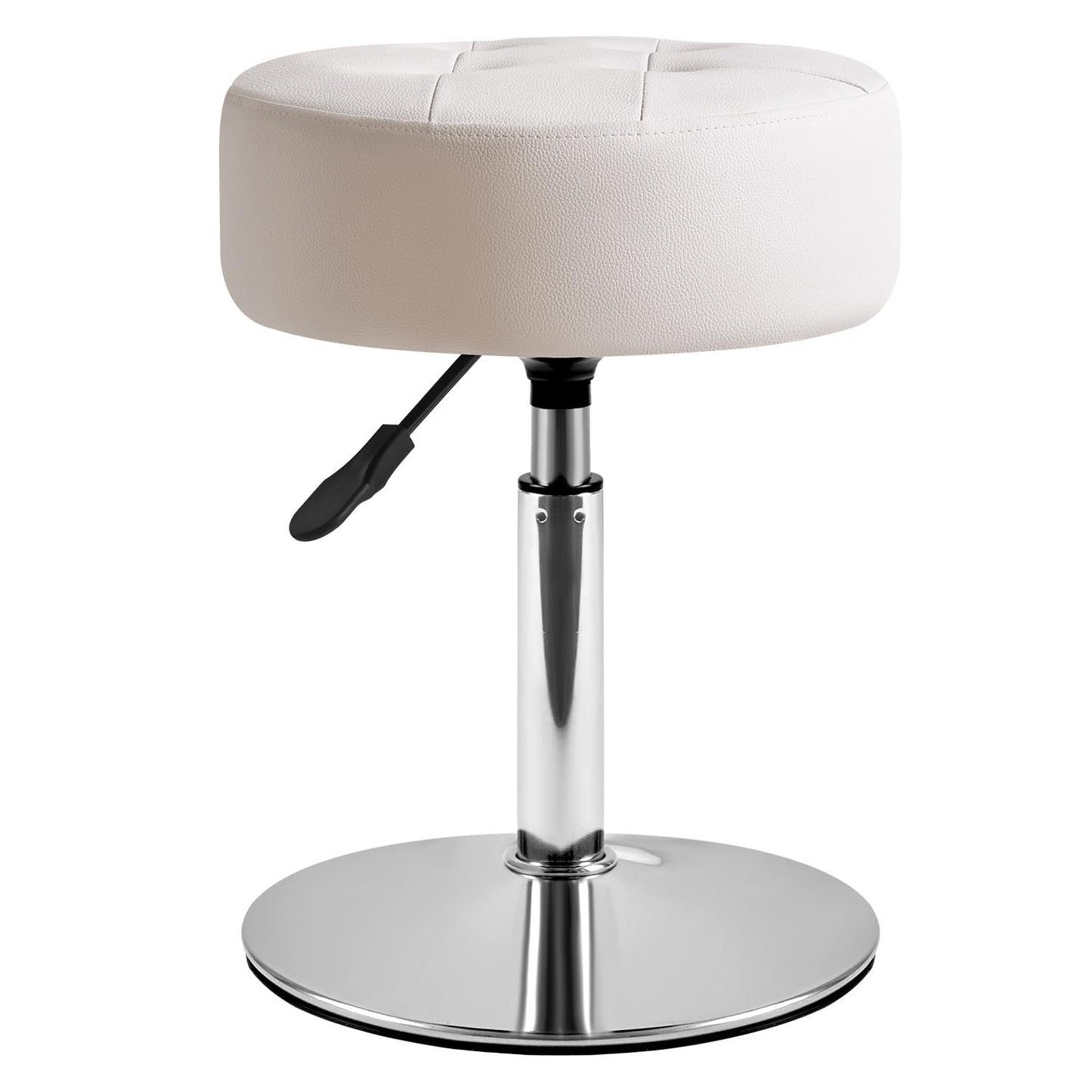 IBUYKE Height Adjustable 360°Swivel Vanity Stool, Tufted Round Vanity Chair for Makeup Room, Faux Leather Vanity Stool for Bathroom, Living Room, Modern Ottoman, White WBD025W