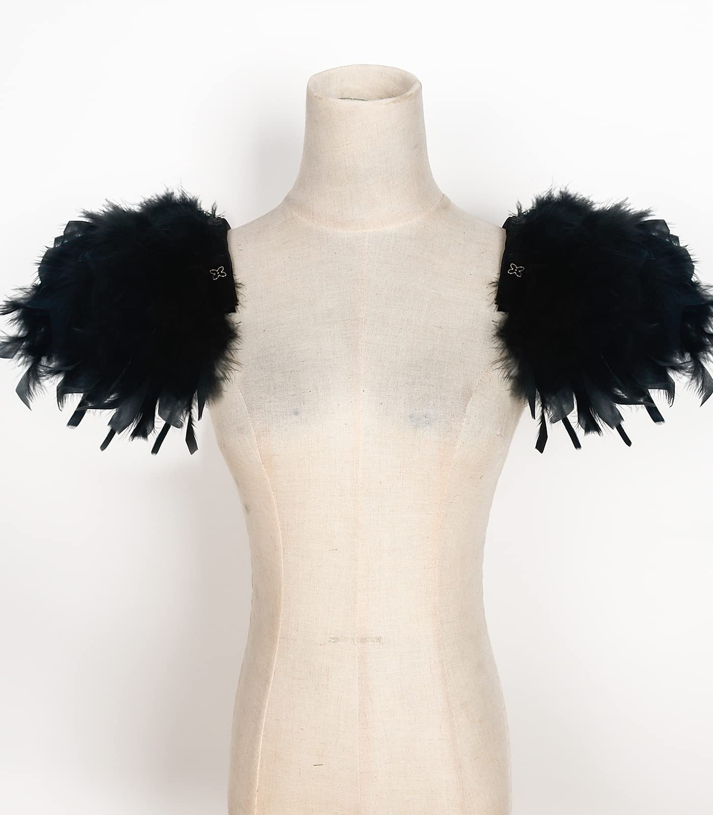 L'VOW Natural Real Feather Steampunk Lace Epaulet Shoulder Wings Gothic Halloween Costumes for Women and Men(Black)