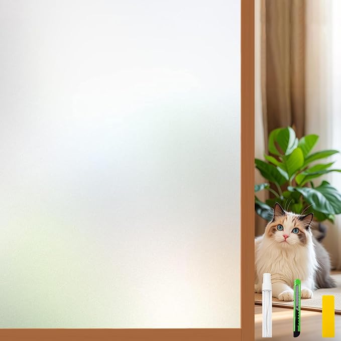 Window Privacy Film Frosted Glass Window Film Heat Blocking Window Tinting Film for Home Non Adhesive Static Cling Removable Frosting Bathroom Door (Pure, 35.4 x 98.4 Inch)