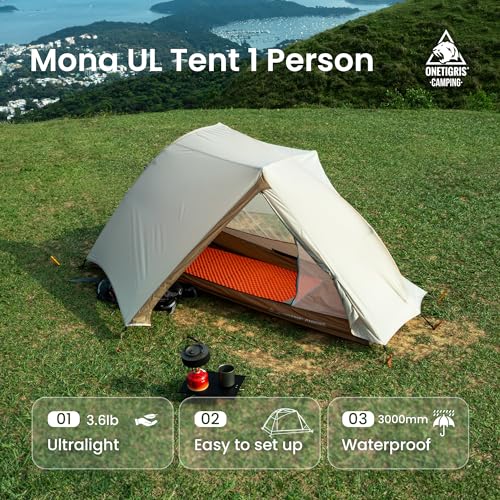 OneTigris Mona Ultralight 1 Person Tent, 3 Season Tent Waterproof for Camping Hiking Backpacking Trekking 3000mm Waterproof