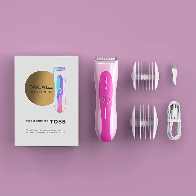 Bikini Trimmer for Women, Electric Shaver for Women | LED Light, IPX7 Waterproof, USB-C Rechargeable, Ceramic Blade | Electric Razors for Women, Pubic Hair Trimmer Women (Petal Bonbon)