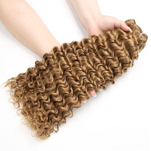 Honey Blonde Deep Wave Bundles Human Hair Unprocessed Brazilian Virgin Hair 16 18 20 Inch Color #27 Bundles Human Hair