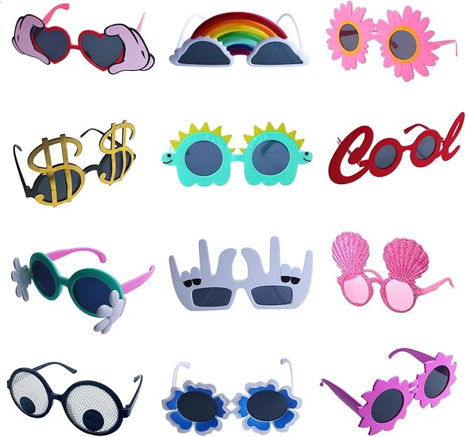 Qunonaty Funny Party Sunglasses - 12 Pack Novelty Glasses, Cool Party Masks, Summer Party Favors, Funny Photo Booth Props,...
