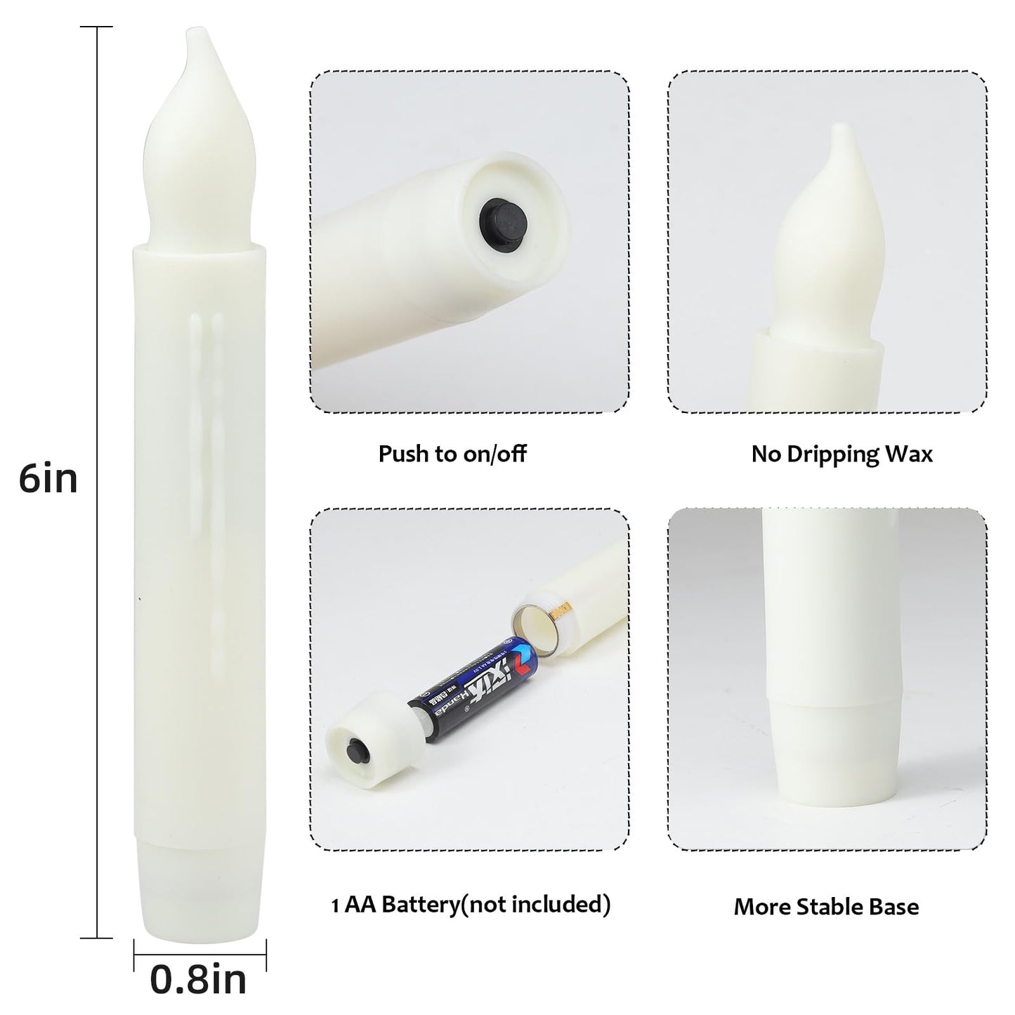 MUMCHASI 24 Packs Flameless Taper Candles Battery Operated Candlestickes Electric LED Candles Flickering Christmas Candlesticks Warm Yellow Light Party Home Decor H: 6 inches No Remote