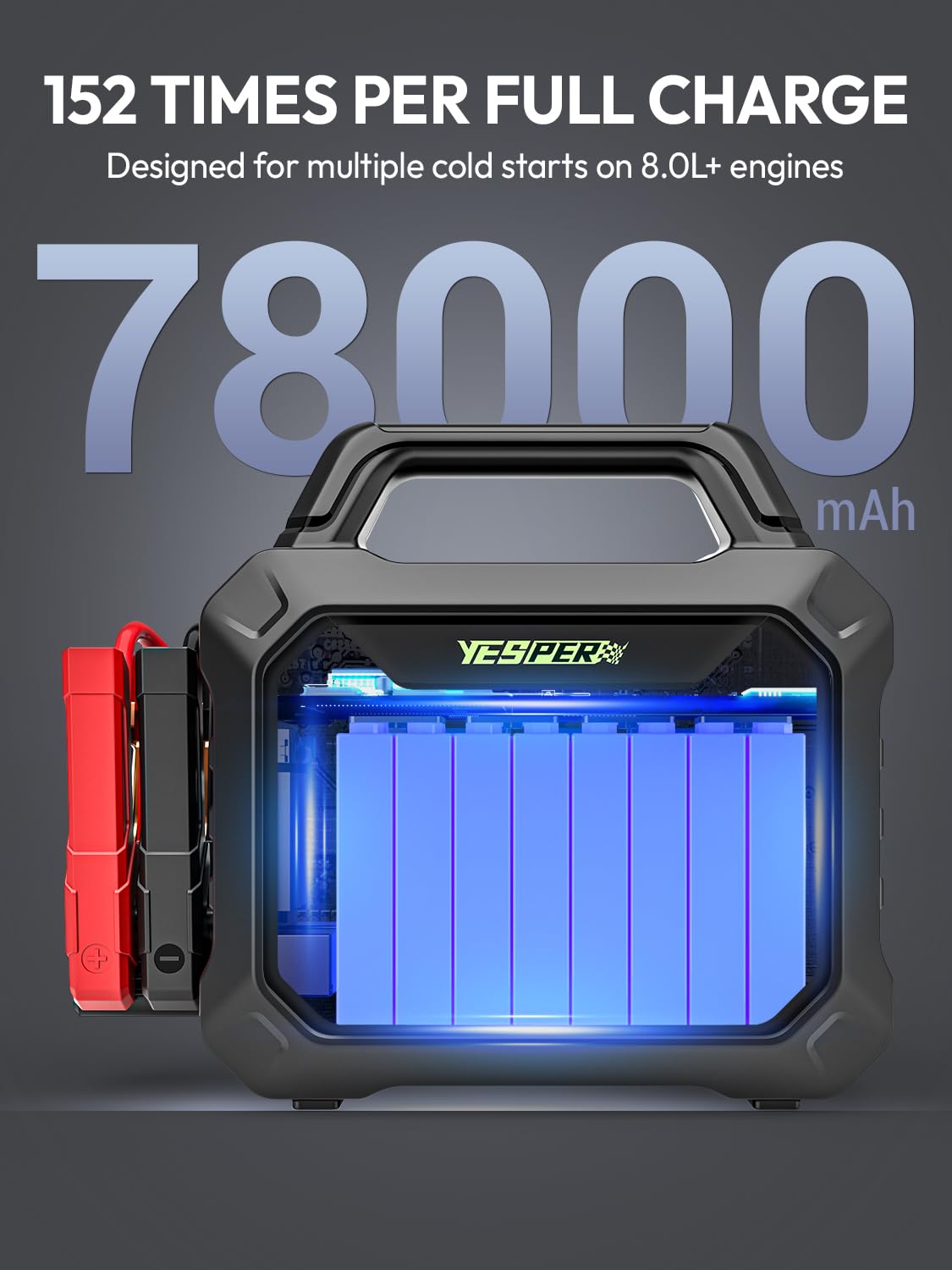 YESPER 6000A Car Starter Jump Box - 78000mAh Heavy Duty Truck Battery Jump Starter for All 12V Diesel & Gas, SuperSafe Portable Jump Pack, Powerful Force Start Jumper Box (-40°F to 140°F)