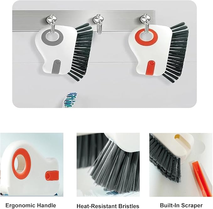 2 in 1 Groove Cleaning Brush Window Track Cleaning Tools, Multifunction Crevice Brush with Hard Bristle and Hidden Scraper, Kitchen Brush Window Track Cleaner for Sliding Door Track, Sill (2Pcs)