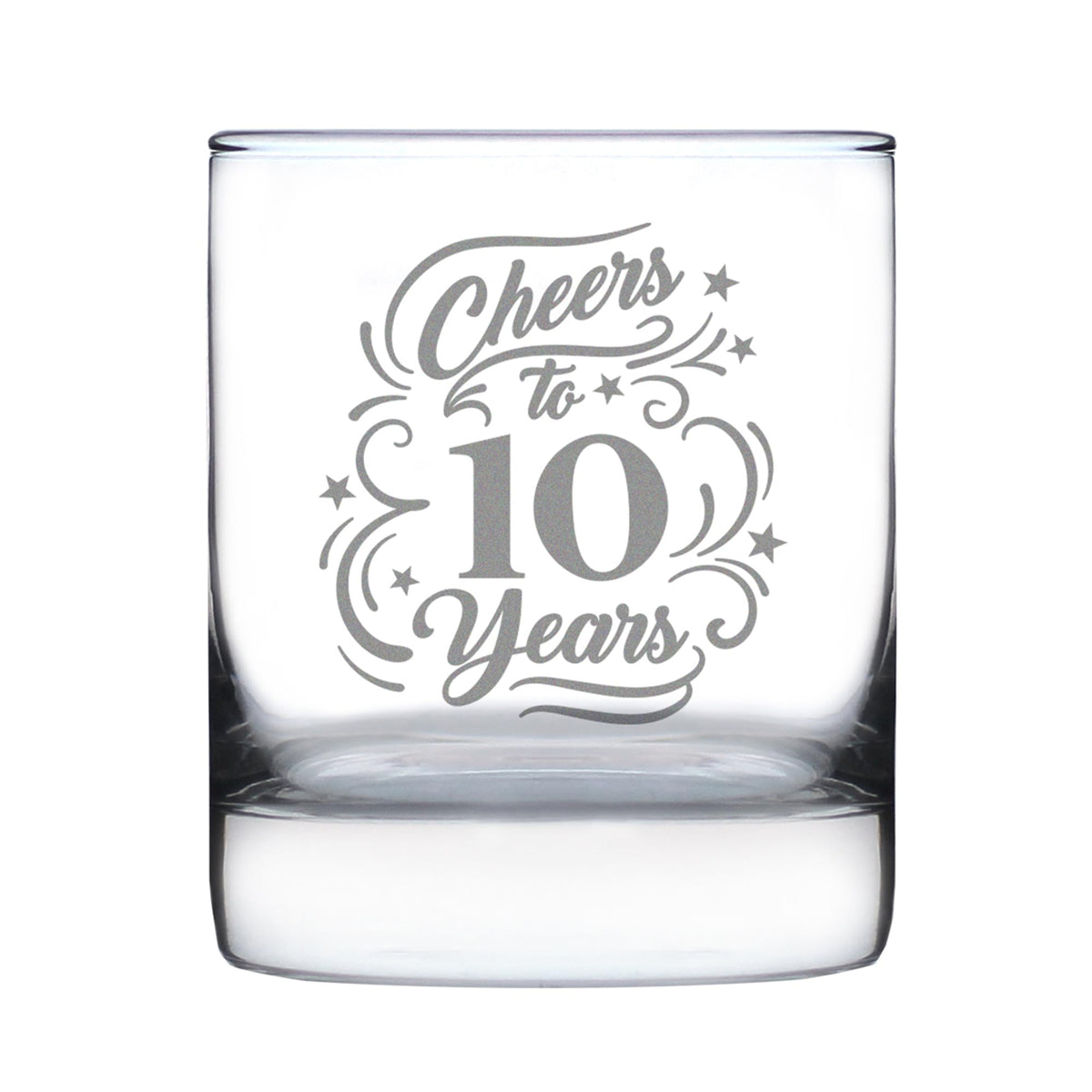 Bevvee Cheers to 10 Years - Whiskey Rocks Glass Gifts for Women & Men - 10th Anniversary Party Decor - 10.25 Oz Glass