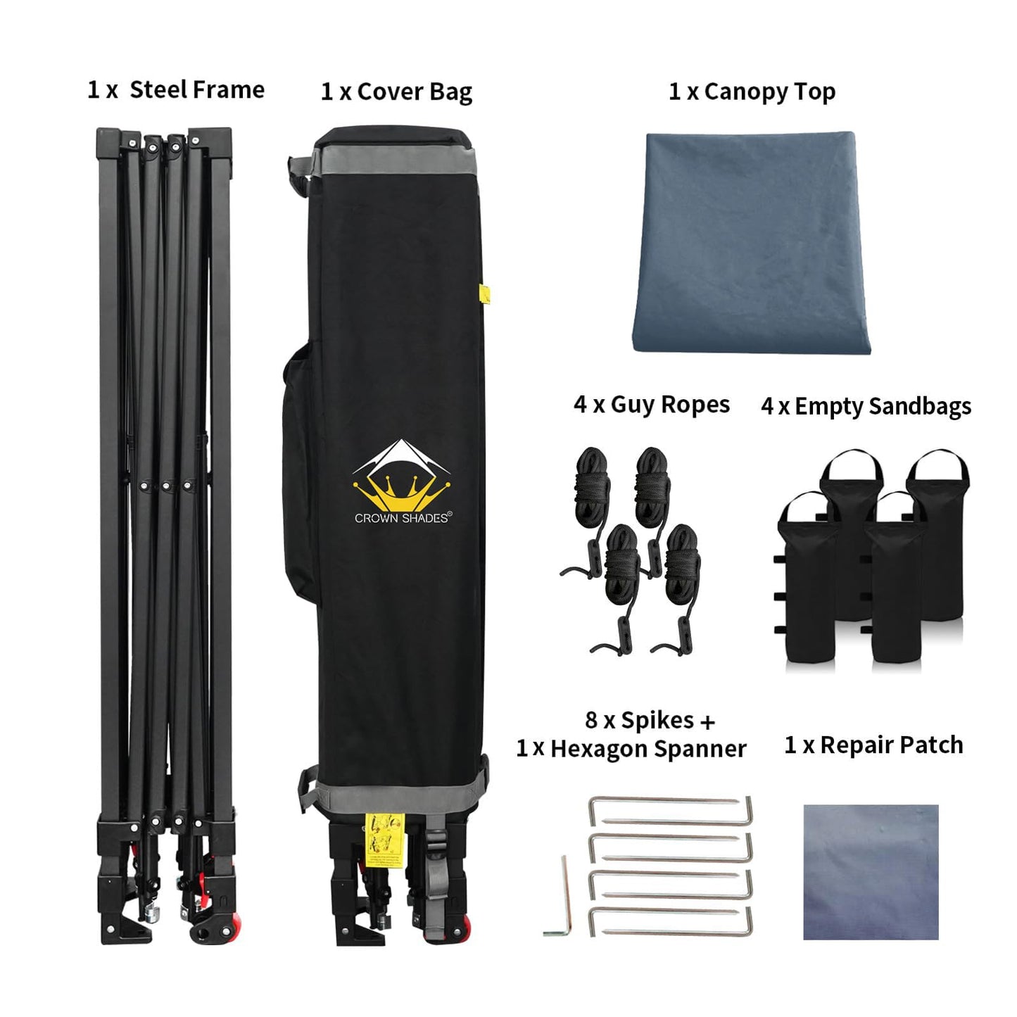 CROWN SHADES 10x10 Pop Up Canopy Tent - Patented Center Lock One Push Instant Outdoor Canopy Beach Tent with STO-N-Go Bag 8 Stakes & 4 Sand Bags，Grid Grey