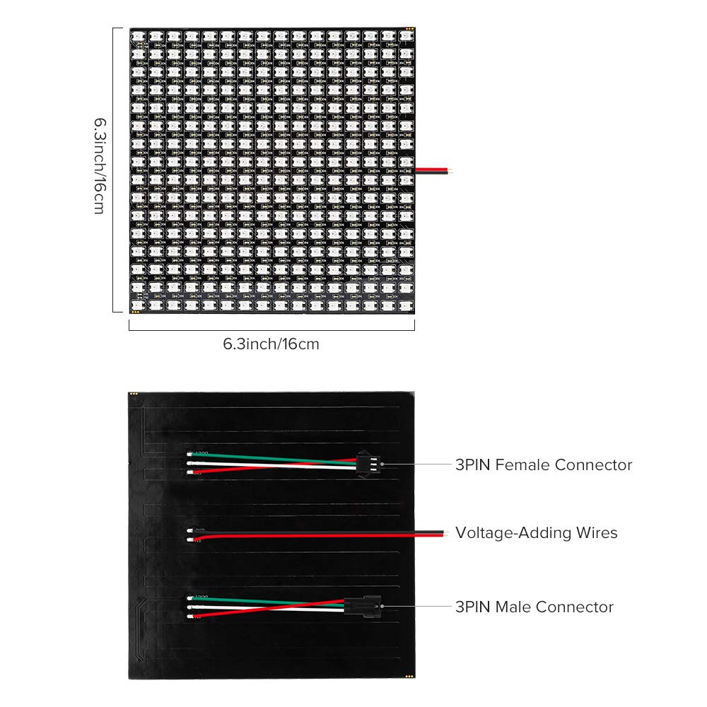 BTF-LIGHTING 2 Pack WS2812B ECO RGB Alloy Wires 5050SMD Individual Addressable 16X16 256 Pixel LED Matrix Flexible FPCB Full Color Works with WLED,SP802E Controllers Image Video Text Display DC5V