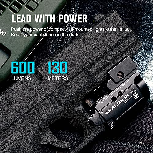 OLIGHT Baldr RL Mini 600 Lumens Compact Rail Mounted Weaponlight with Red Beam and White LED Combo, Magnetic USB Rechargea...