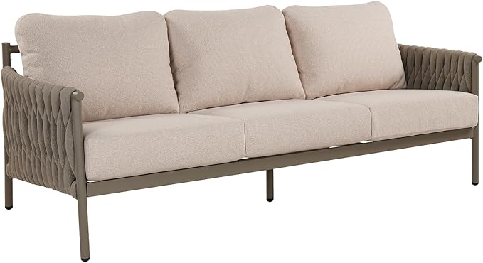Grand patio Outdoor Furniture Set, Outdoor Sofa 3 Seats, Modern Metal Patio Couch with 6-inch Thick Waterproof Cushions for Porch Deck Backyard, Beige