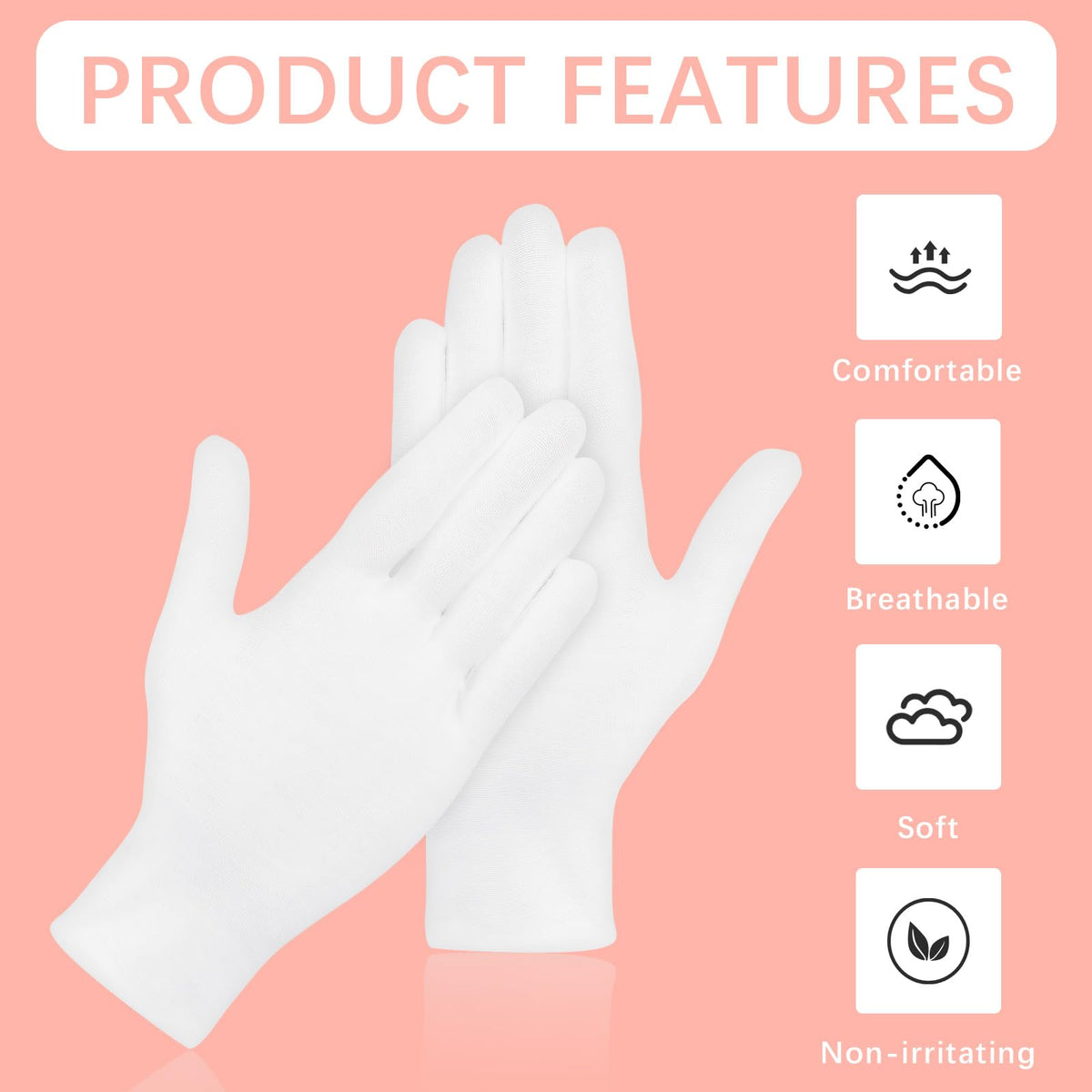 36 Pcs White Cotton Gloves for Dry Hands Sleeping, Men&Women Soft Sleep Gloves for Eczema and Moisturizing Overnight, Stretchabl