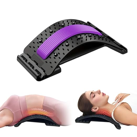 Lumbar Support Board & Back Stretcher - 4-Level Adjustable Cracker for Lower Back Pain Relief, Home Office Use (Purple)