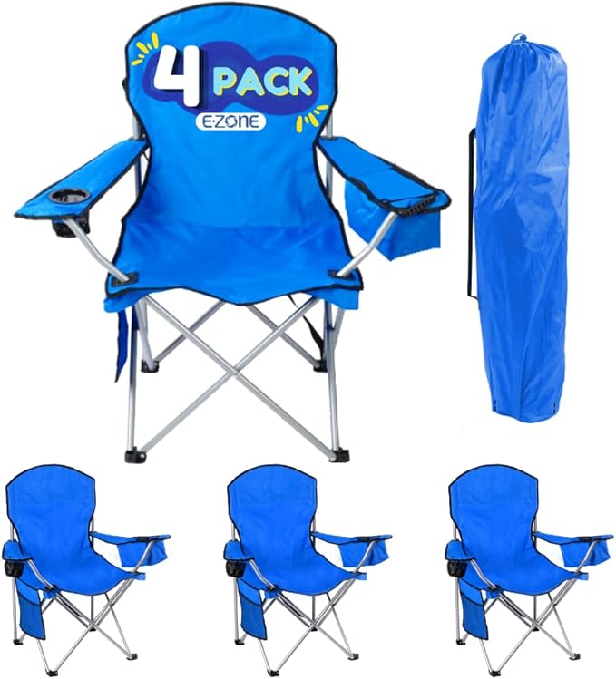 EZONE 4-Pack Camping Chairs with Built-in Ice Cooler, Portable Chair, Storage Pocket, Cup Holder, and Carry Bag Perfect for Camping, Tailgating, Fishing, Beach, and Lawn (4, Blue)