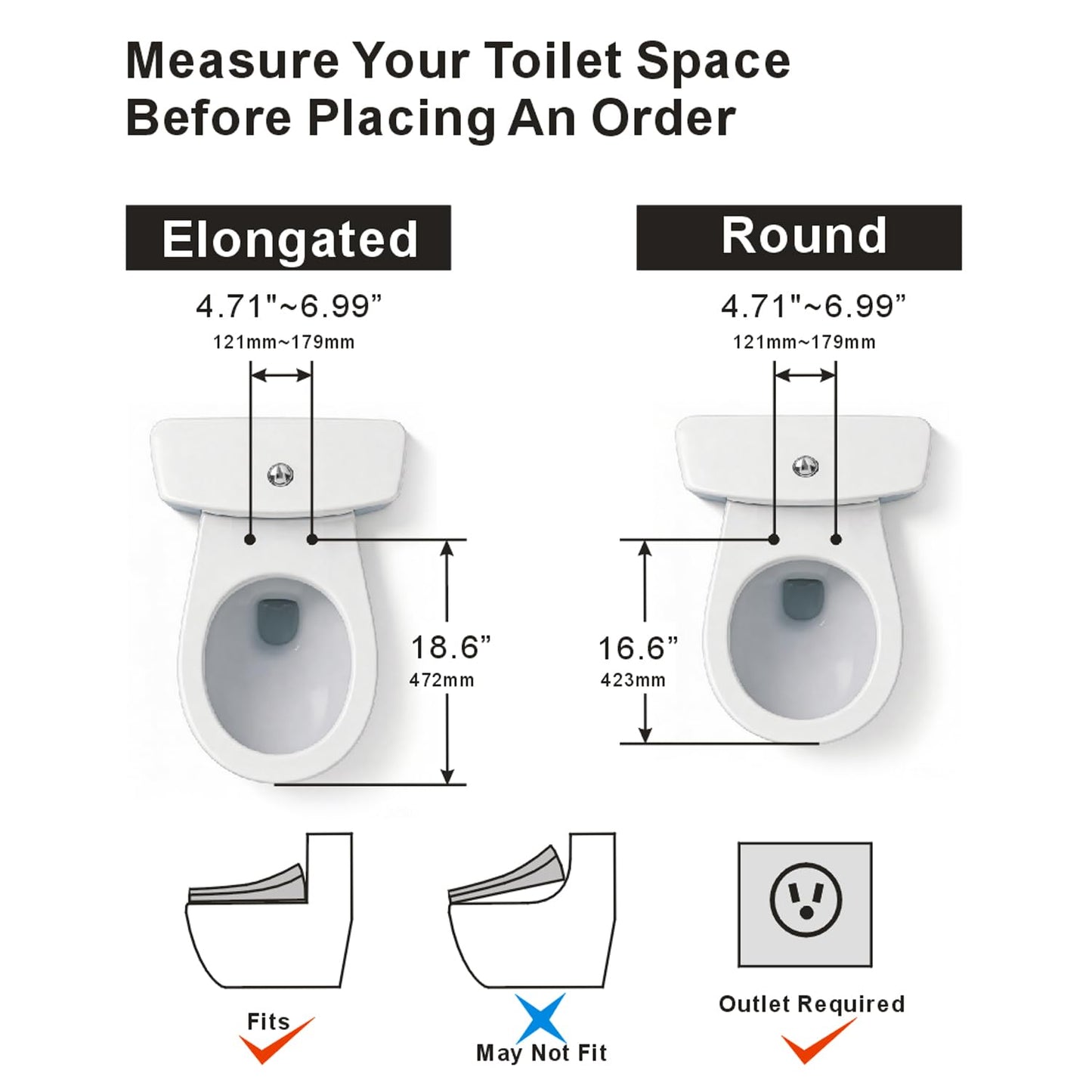 XCQQ Electric Bidet Toilet Seat with Remote, Heated Toilet Seat, Instant Warm Water, Warm Air Dryer, Rear & Feminine with Oscillating Cleansing, Night Light, Slow Close Lid, LED Display - Round