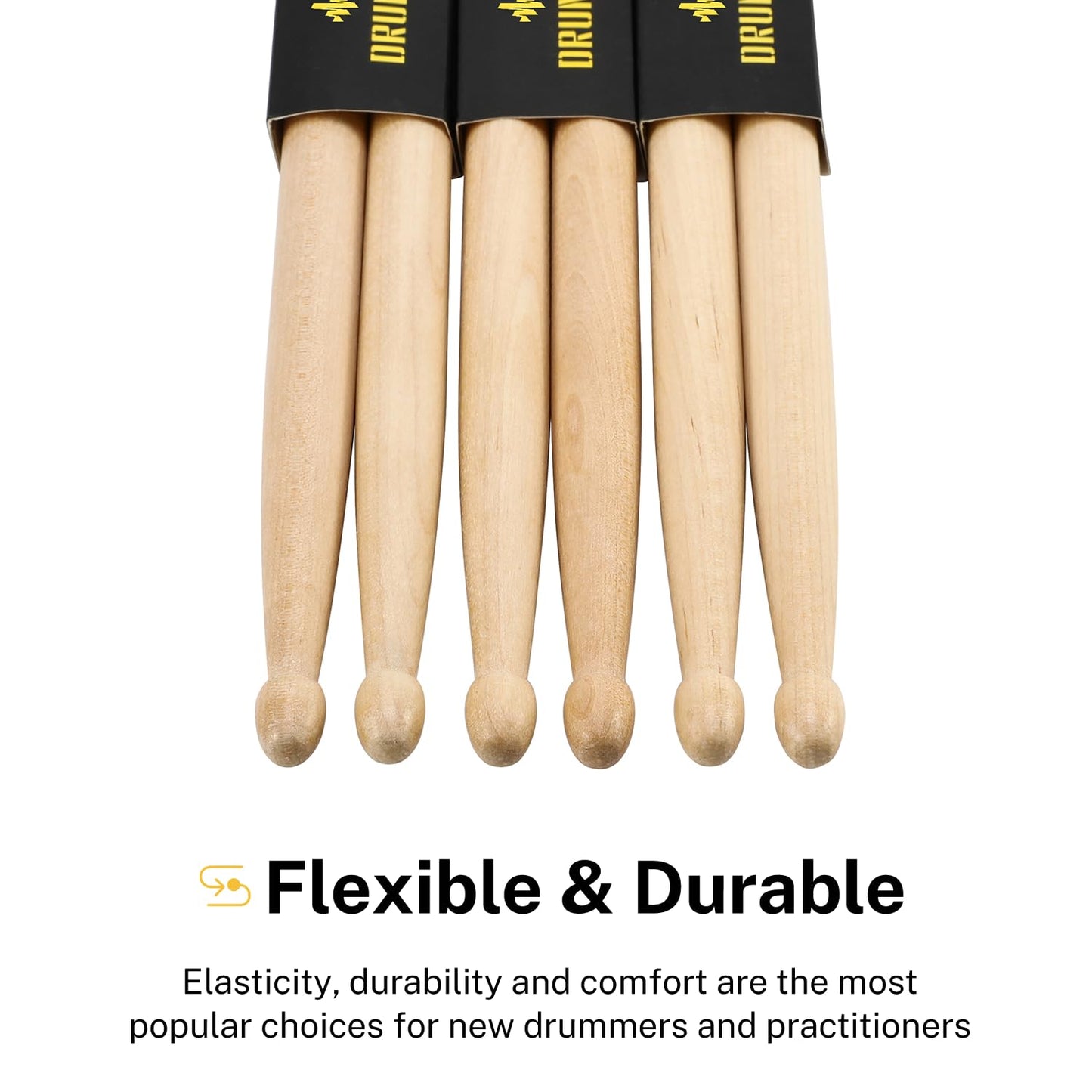 Donner Drum Sticks, 3 Pairs 5A Drumsticks Classic Maple Wood Snare Drumsticks With Carrying Bag, Christmas Birthday Gift, Great