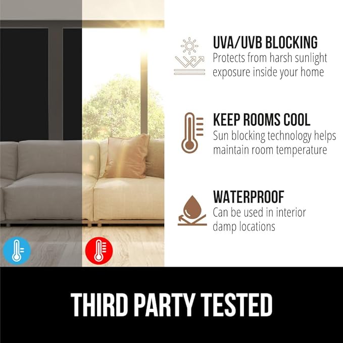 Gorilla Guard Two Way Sun Blocking Window Privacy Film, 29.5" x 78.7", Strong Static Clings to Glass Windows, Peel and Stick, Removable No Residue Stickers, Decorative Bathroom Door Coverings, Black