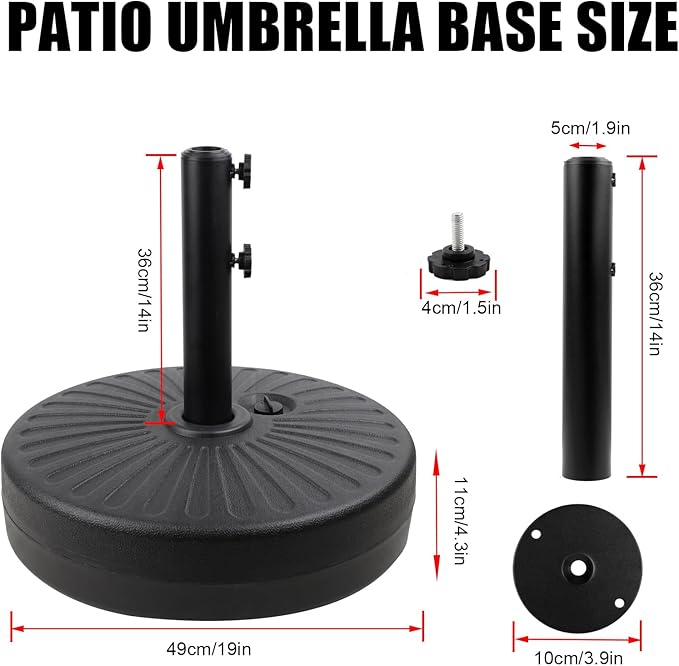 Roixeeds 50LBS Round Umbrella Base Water Filled with Steel Umbrella Holder, Heavy Duty Fillable Umbrella Base Stand for Outdoor, Patio, Lawn, Garden (Black) (Stripes)