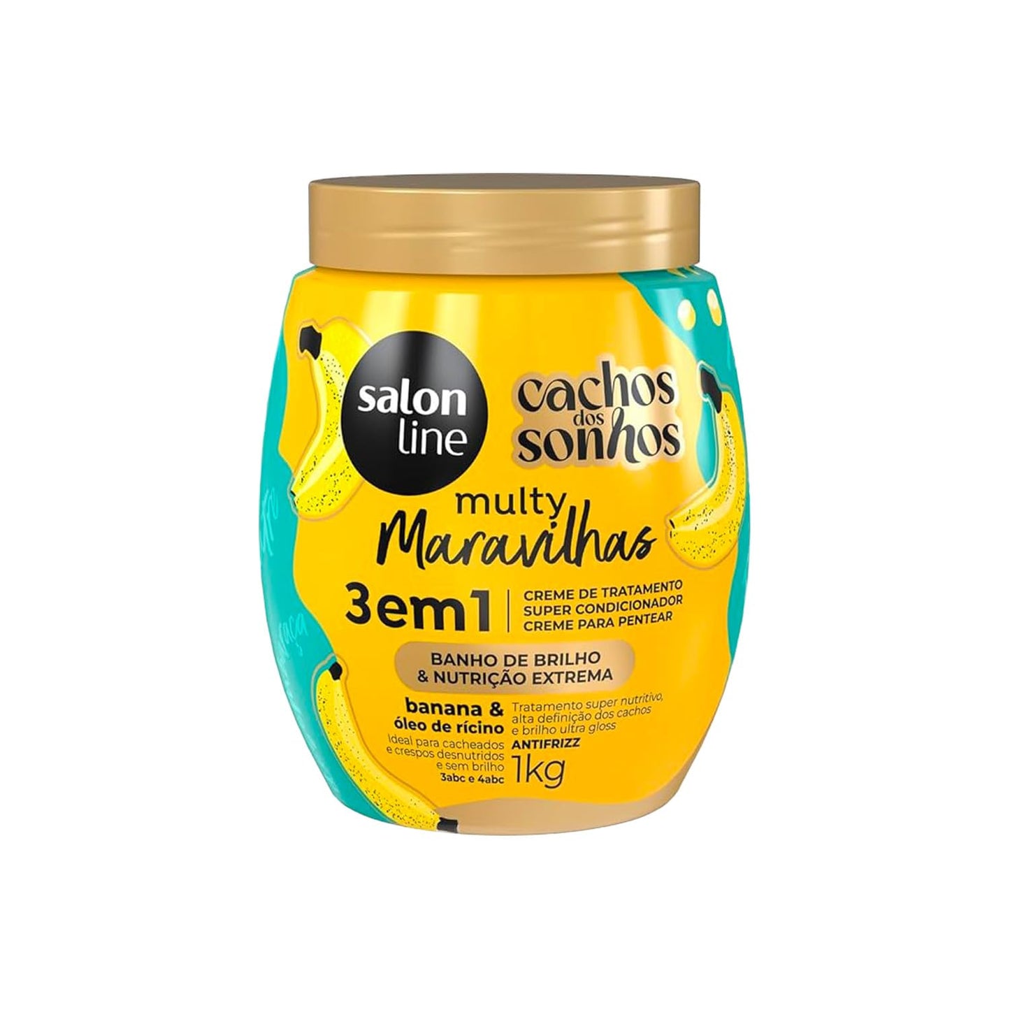 Salon Line - Linha Multy (Maravilhas) - Creme 3 em 1 Banana e Oleo de Ricino 1 kg - (Multy (Wonderful) - 3 in 1 Banana and Casto