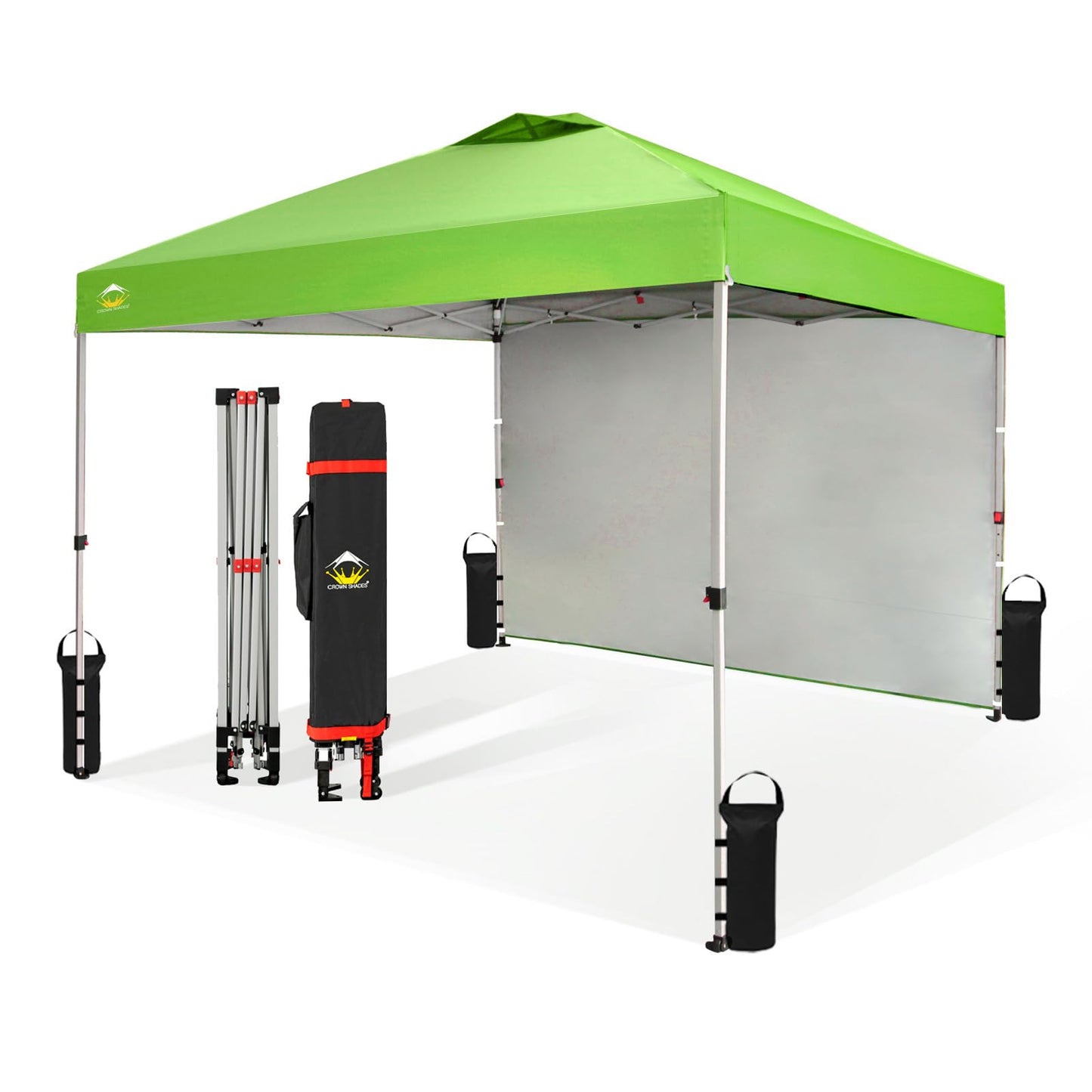 CROWN SHADES 10x10 Pop Up Canopy with 1 Side Wall - Beach Tent with One Push Setup - Outdoor Sun Shade for Events, Parties, Camping - Gazebo with STO-N-Go Cover Bag (Green)