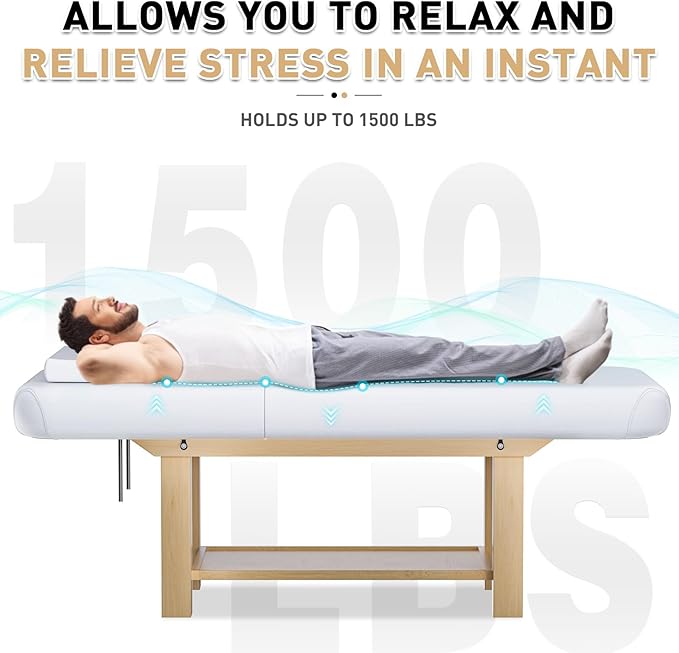 Massage Table 28IN Wide with Hight Adjustable Backrest for Treatment, White PU Leather Professional Spa Bed Load1500 LBS, Spa Table with Storage for Footmassage Facial CareSpa Tattoo