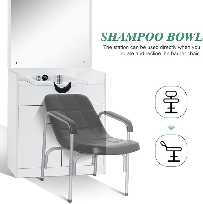 BarberPub Backwash Shampoo Bowl Sink Chair Station with Mirror Salon Styling Cabinet Spa Equipment 3130 (White)