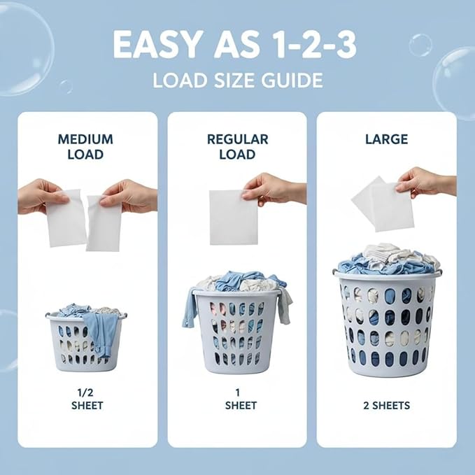 Laundry Detergent Sheets - Pre-Cut Fresh Scented Sheets for Freshness - 100% Natural Plant-Based Formula - Eco Friendly, Lightweight, Travel Ready - Up to 60 Loads in Compact Packaging