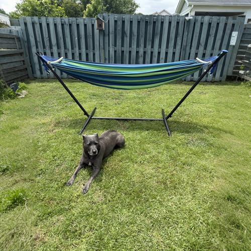 SZHLUX Double Hammock with Stand Included 450lb Capacity Steel Stand, Premium Carry Bag Included.Indoor Outdoor Brazilian-...