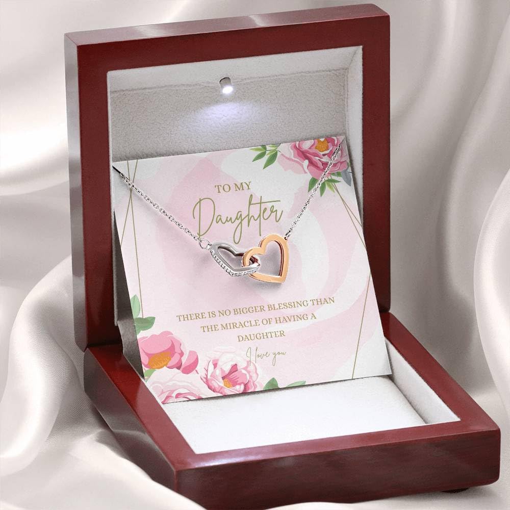 Miracle of Having a Daughter - Unique Gifts from Mom for Birthday, Graduation, Christmas - Interlocking Heart Necklace with Luxury Box for My Beautiful Adult Daughter