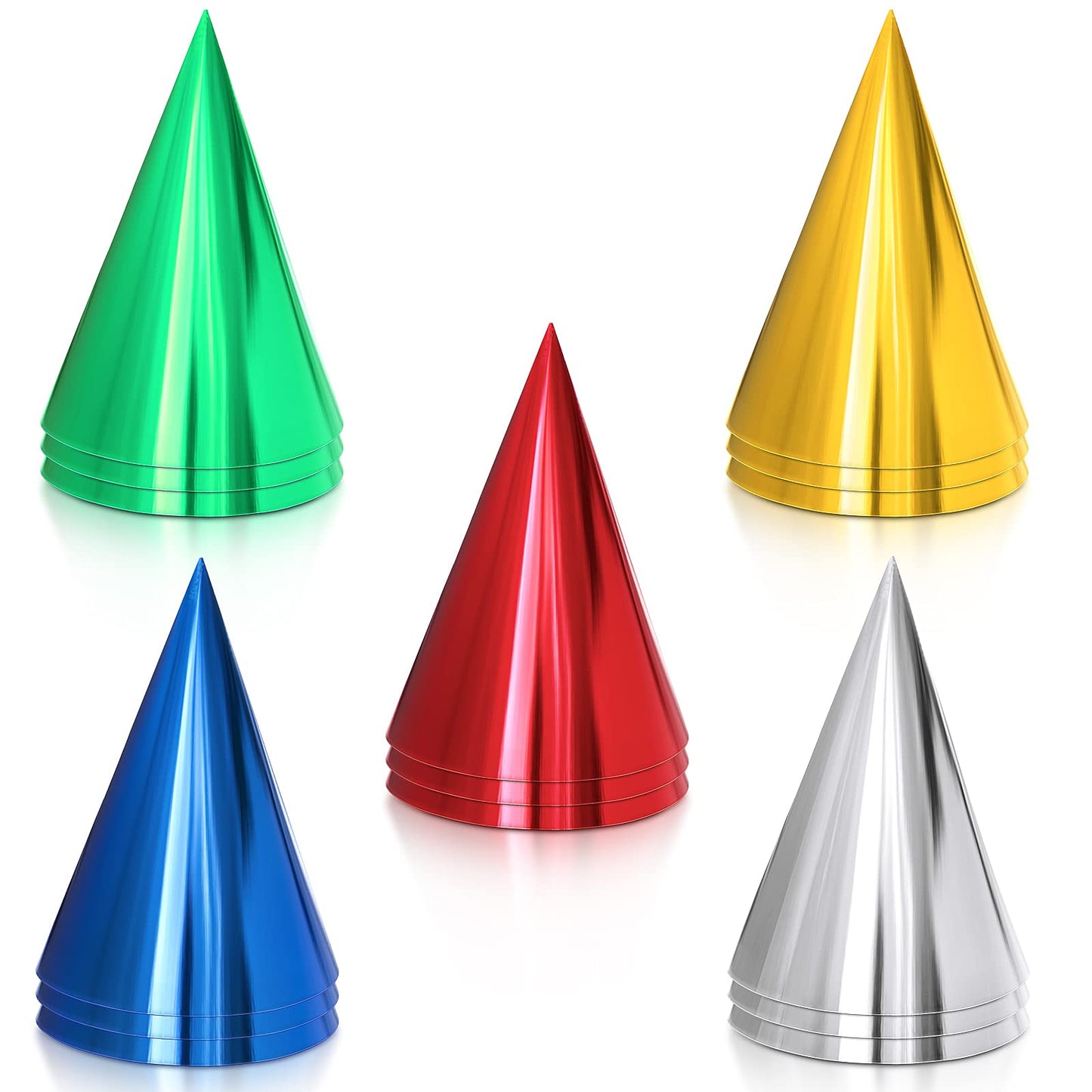 Sumind 15 Pieces Colorful Birthday Party Hats Cone Hats for Adults Metallic Foil Cone Headwear