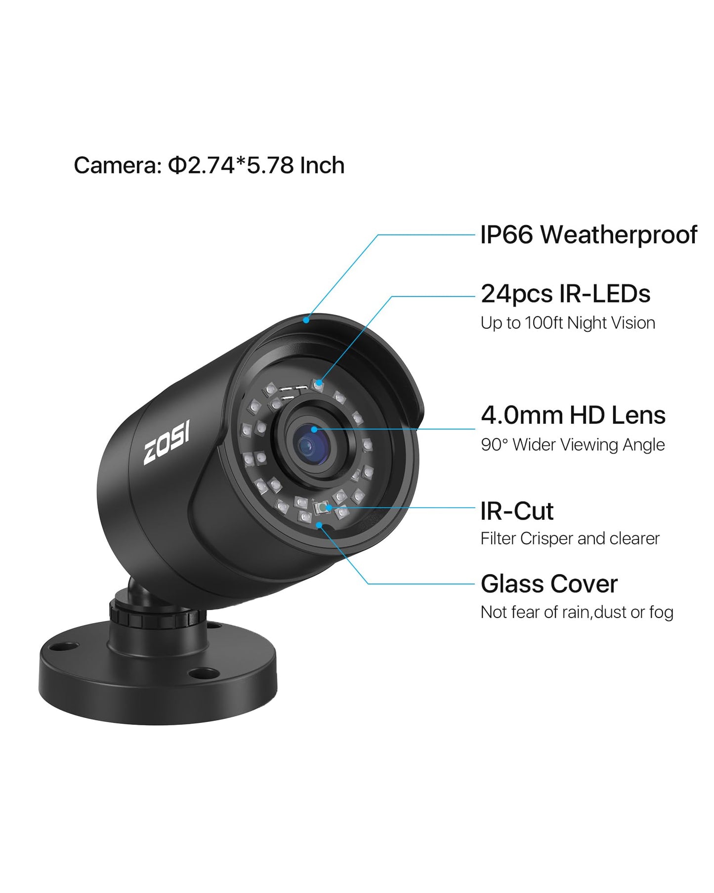 ZOSI 5MP 3K Lite CCTV Security Camera System with AI Human Vehicle Detection, 8CH H.265+ DVR and 4 x 1080p Surveillance Bullet Cameras Outdoor Indoor, 100ft Night Vision, IP66 Weatherproof, 500GB HDD