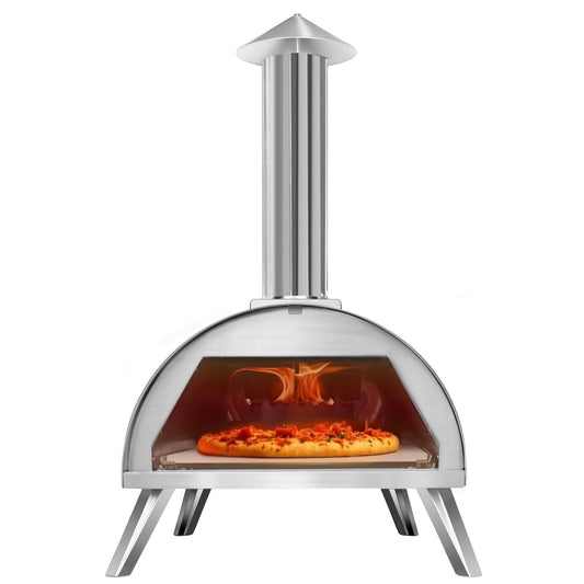 Rixordd 12" Wood Pellet Pizza Oven – Portable Stainless Steel Outdoor Pizza Maker with Built-In Thermometer, Foldable Legs, Carry Handle & Cordierite Pizza Stone for Backyard, Patio & Camping