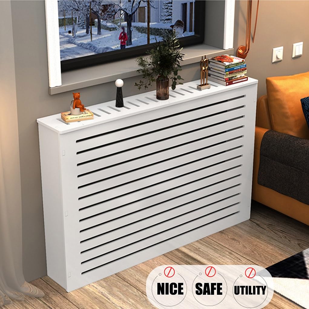 Modern Radiator Cover For Home, White Louvered Heating Cabinet Radiator Shelf Cover, Customizable Heater Cover Wall Cabinet, Hide Cluttered Pipes, Breathable/Stable/Easy To Install(23.6"Lx7.9"Wx27.6"H