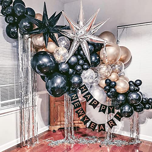 PartyWoo Black Star Foil Balloons 6pcs Different Sizes Pack of 27 22 Inch Large Black Explosion Spike Mylar Balloons for G...