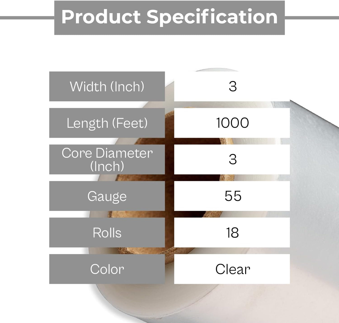 PSBM Mini Stretch Wrap with Handle, 18 Pack, 3 Inch x 1000 Feet, 55 Gauge, Clear High Performance Small Plastic Cling Film for Pallets Moving Storing
