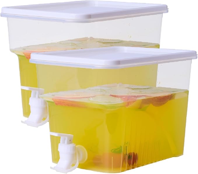 BEWBBAT 2 Pack 1.3 Gallon Fridge Drink Dispenser with Spigot, Leak-proof Plastic Beverage Drink Dispenser Refrigerator Ice...