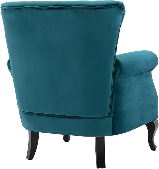 DM Furniture Mid Century Accent Chair Modern Button Tufted Armchair Wingback Club Chair Velvet Single Sofa Lounge Chair with Pillow for Living Room Bedroom, Teal Blue