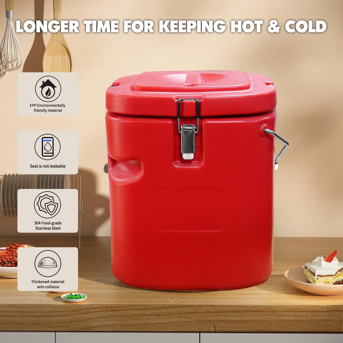 2pcs 5 Gallon Insulated Soup Container Commercial Food Warmer for Hot or Cold Food, 21QT Hot Box for Catering, Food Cooler with 4 Buckles, Handles,Soup Carrier for Restaurant, Canteen,Home