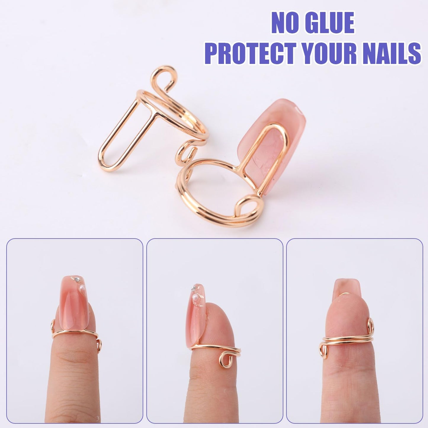 20pcs Wudu Nail Rings, Adjustable Metal Finger Nail Rings for Women with 120pcs Adhesive Tabs Reusable Detachable Fingernail Jew