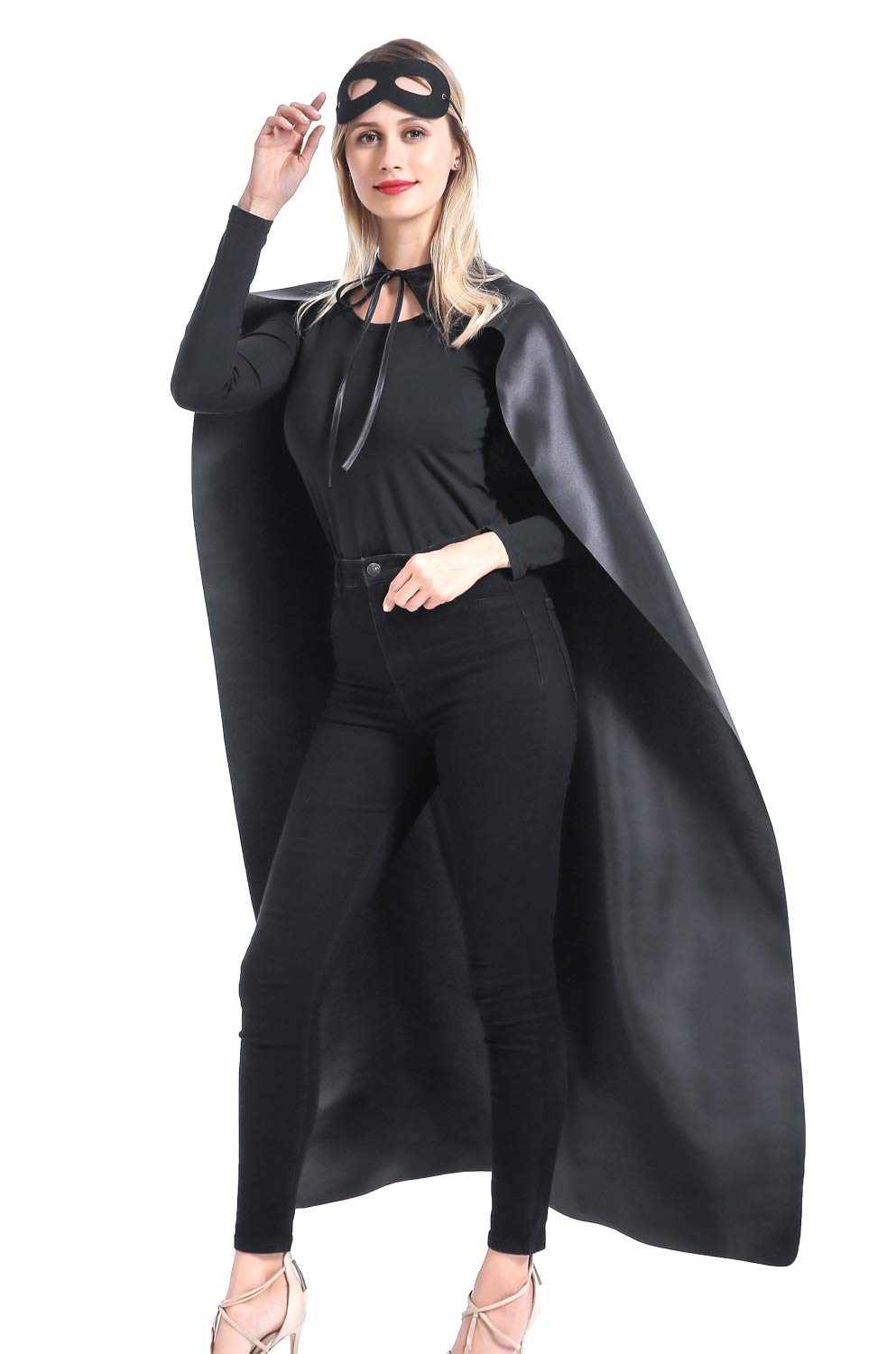 Adult Superhero Cape and Mask for Man and Woman - Dress Up Superhero Costume for Party or Vacation Bibble School (Black)