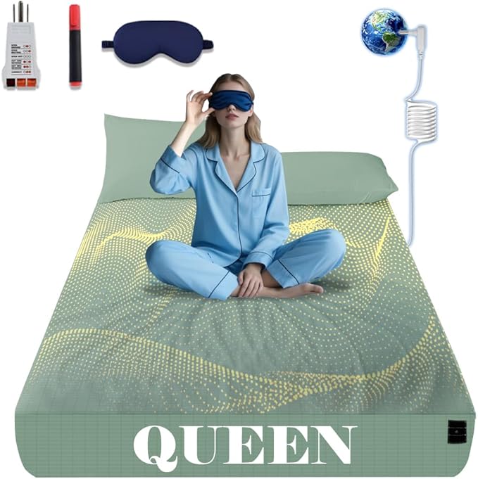 NAGS® Grounding Sheets,Grounding Bedding Sheet, Soft Cotton with Pure Silver Fitted Grounded Sheet for Improved Sleep,Pain Relief (Green, Queen，60 * 80 * 13.5inch)