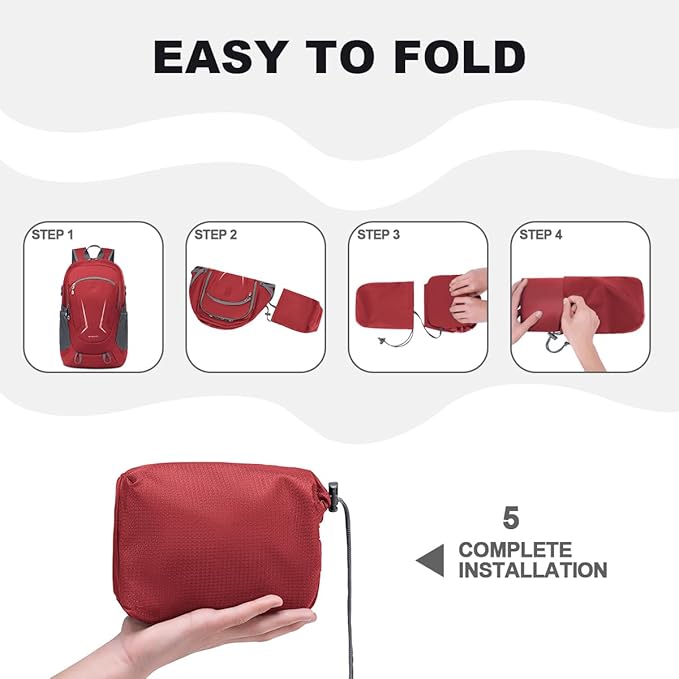 MIYCOO Backpack - Ultra Lightweight Packable Backpack for Travel Camping, 45L Hiking Back Pack Waterproof Foldable Daypack for Men Women Red