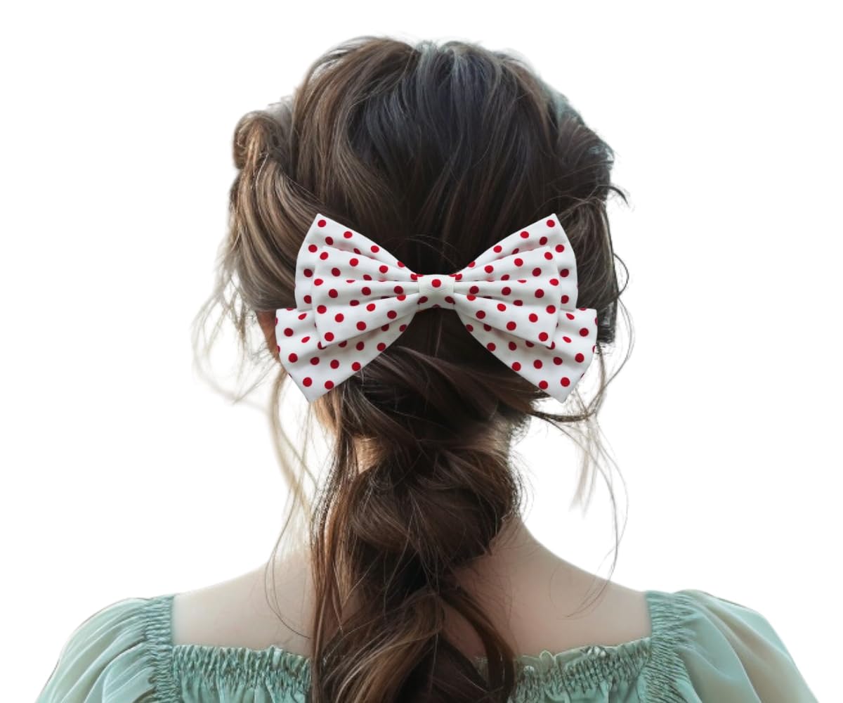 MeeTHan Pink Polka Dot Bows Mice Mouse Hair Clips Ears Elastic Bands Costume Accessories: M12 (Jumbo-White)