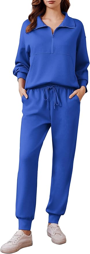 PINSPARK 2 Piece Sets for Women 2025 Fall Travel Outfits Long Sleeve Tracksuit Joggers Sets Half Zip Sweatsuit Matching Set